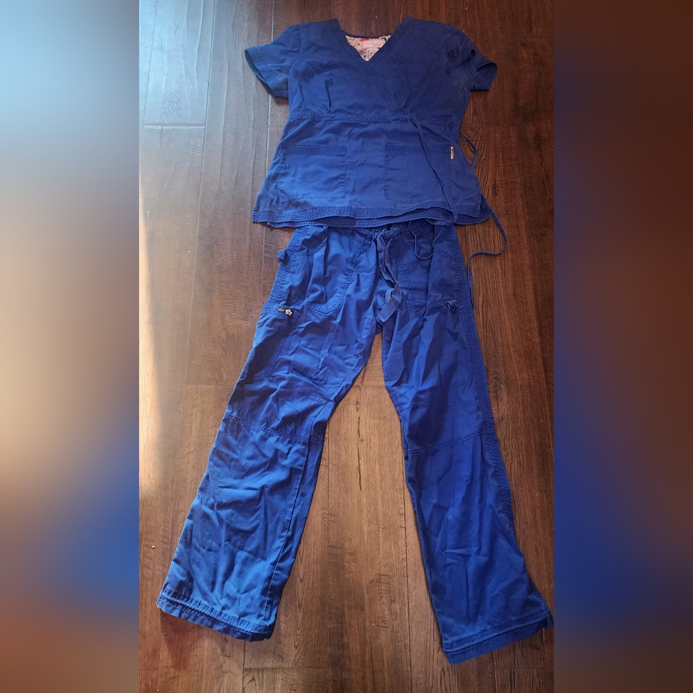 Royal Blue Scrub Set - Drawstring Cargo Pants